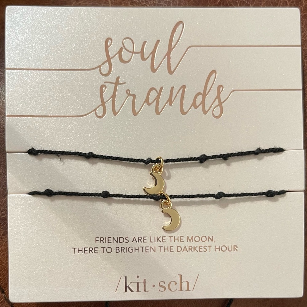 NEW Kitsch Soul Strands Black and Gold Moon Charm Friendship Bracelets